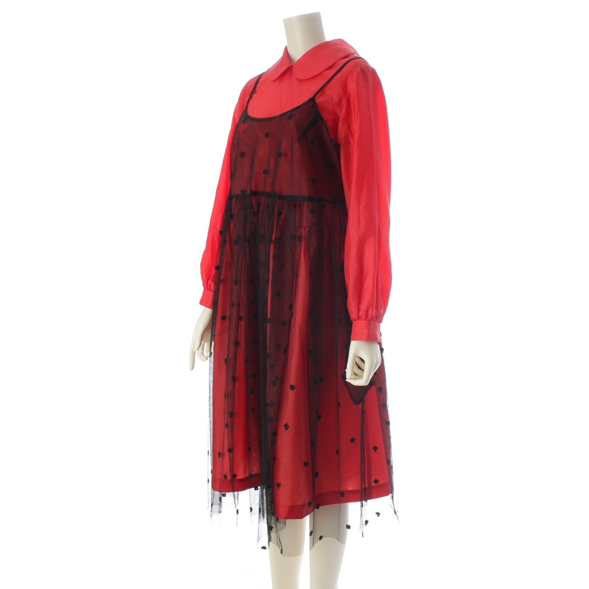COMME des GARCONS Girl Layered tulle dress one piece NP-O009 Red x black XS