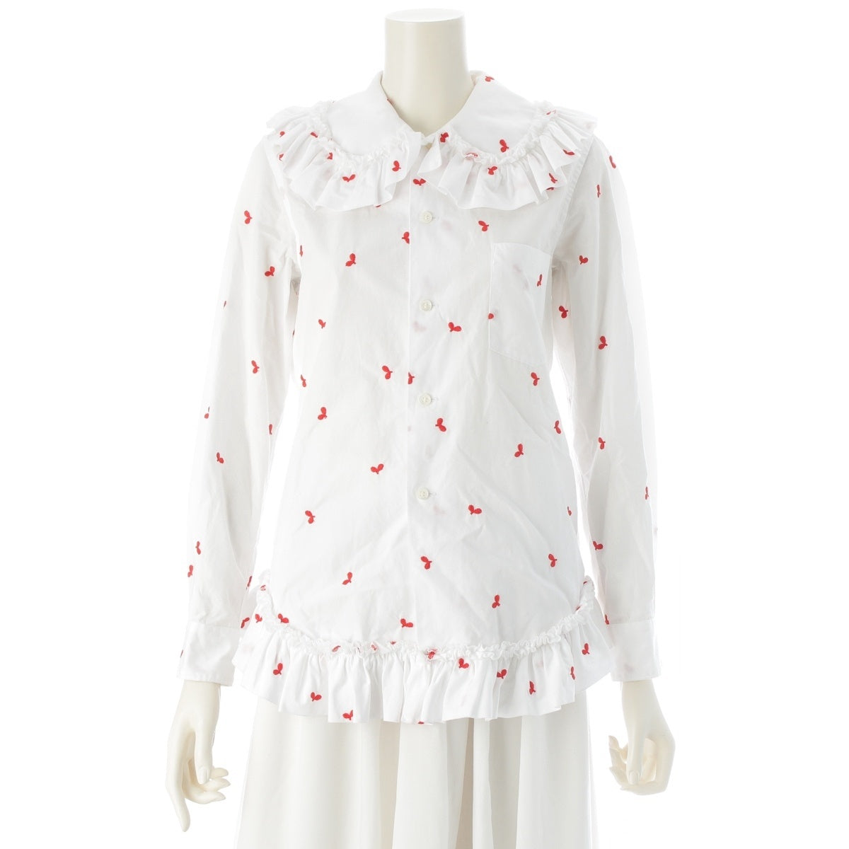 COMME des GARCONS Girl Leaf Pattern Embroidered Frill Design Long Sleeve blouse tops NP-B014 white Xs