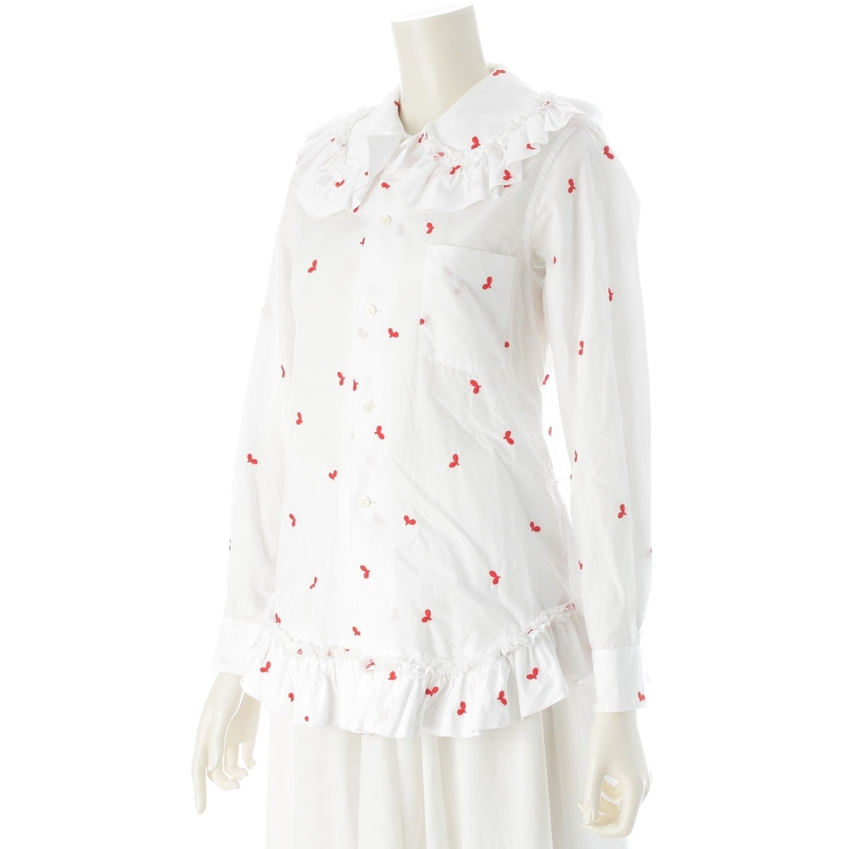 COMME des GARCONS Girl Leaf Pattern Embroidered Frill Design Long Sleeve blouse tops NP-B014 white Xs