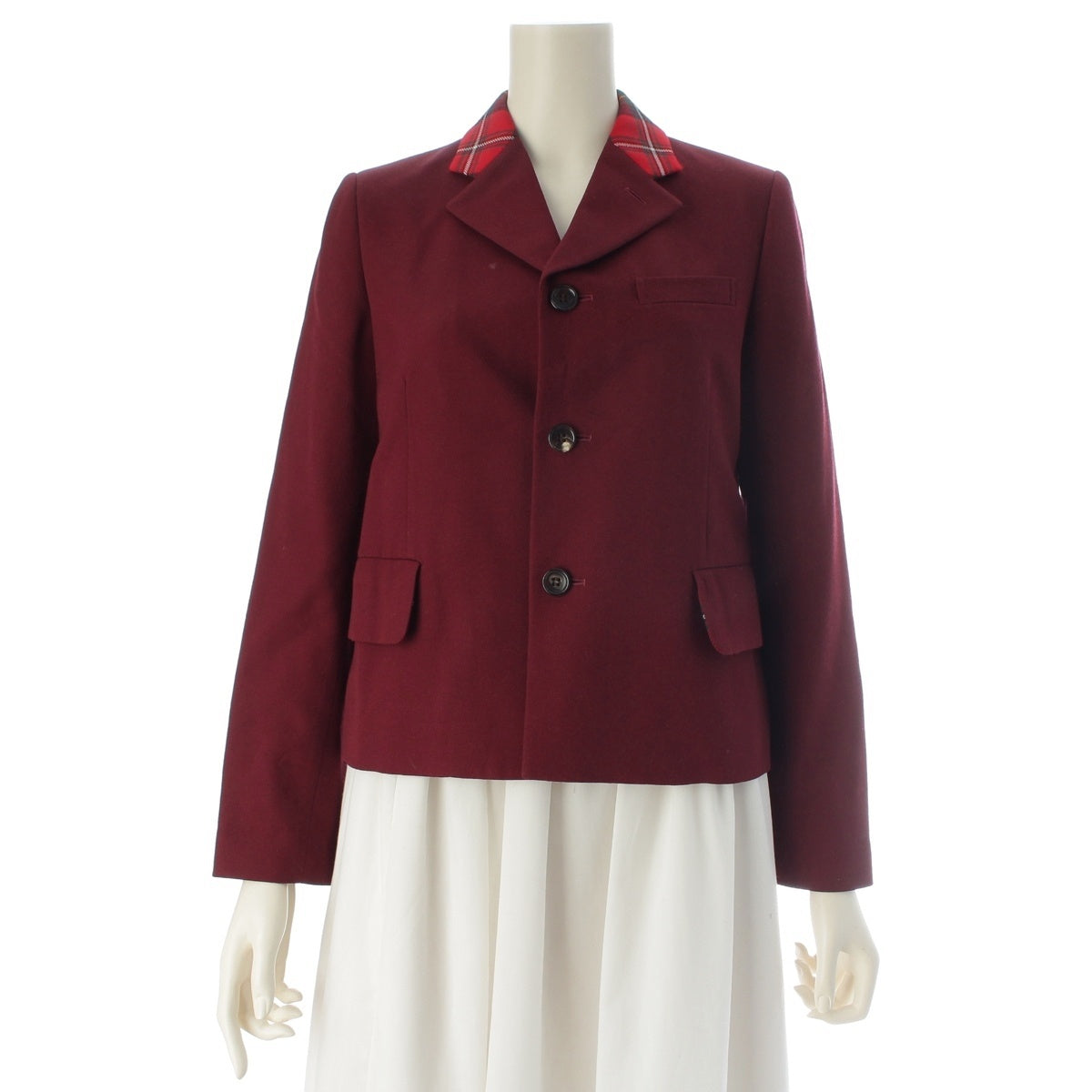 COMME des GARCONS Girl Tartan check pattern, 3-button jacket tailored jacket NL-J005 Burgundy XS