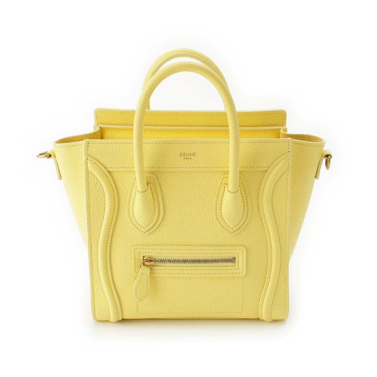 CELINE Luggage nano Drummed calfskin leather 2WAY Shoulder Handbag 189243DRU.11AC yellow