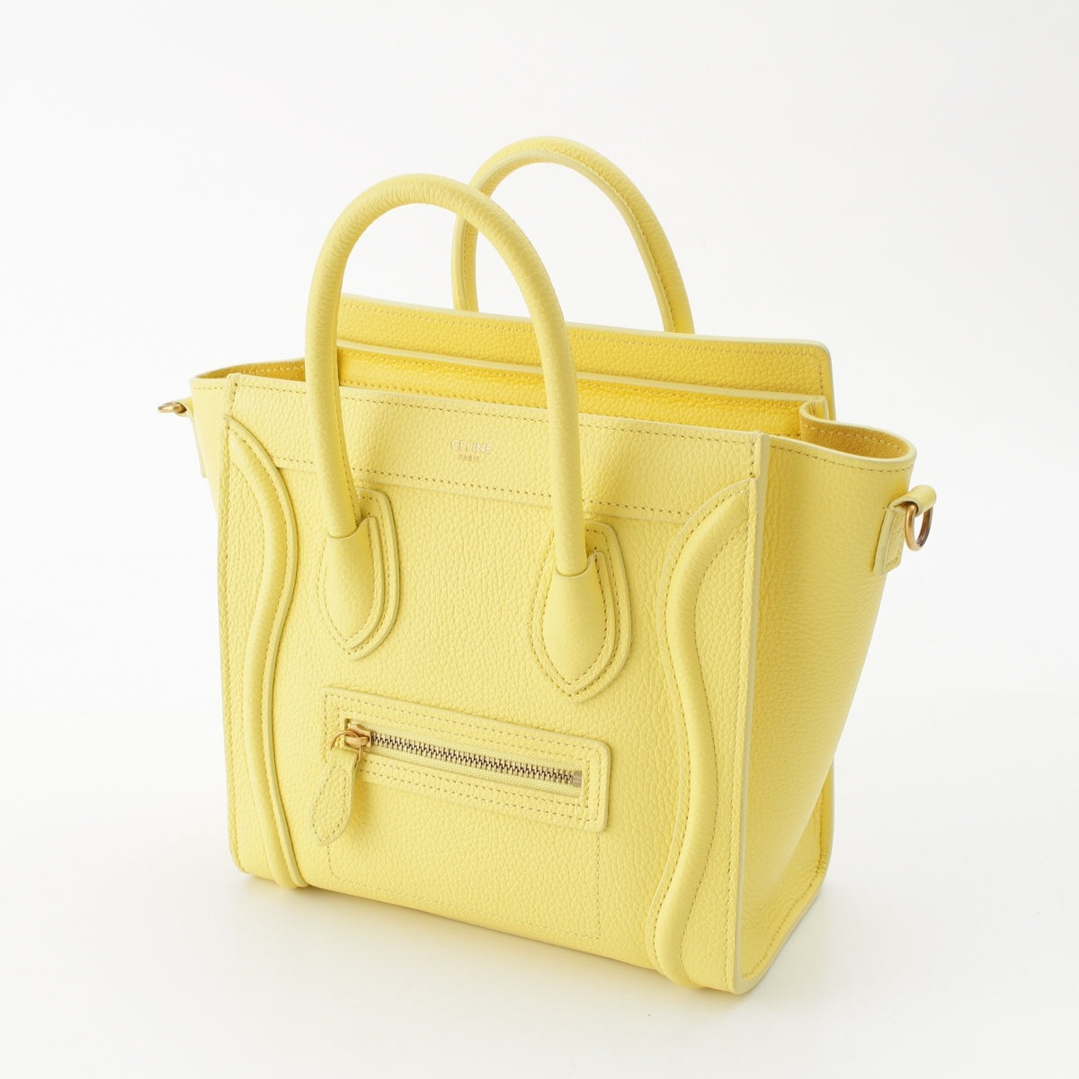CELINE Luggage nano Drummed calfskin leather 2WAY Shoulder Handbag 189243DRU.11AC yellow