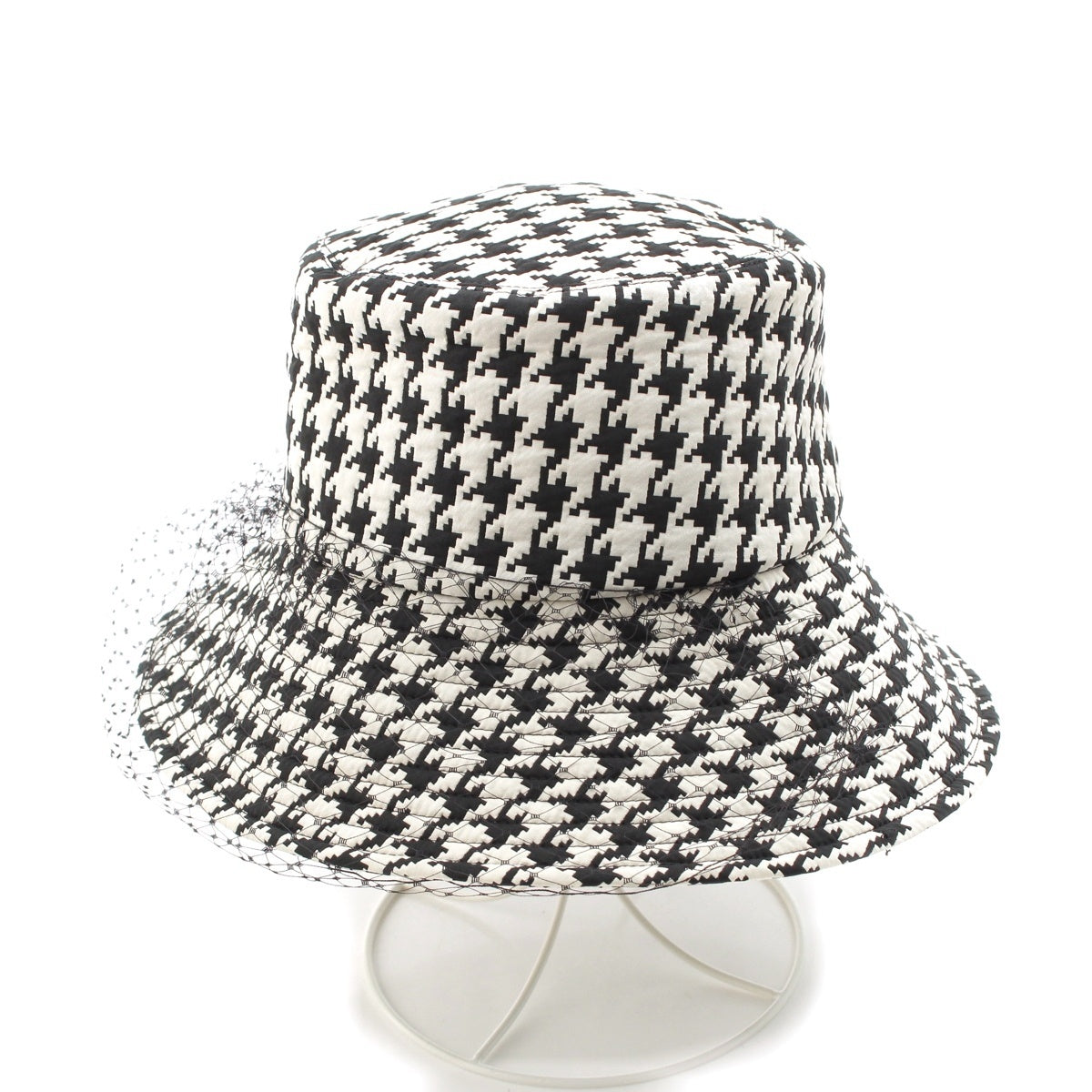 Christian Dior Houndstooth tulle hat hat 04MON924G153 Black White 57