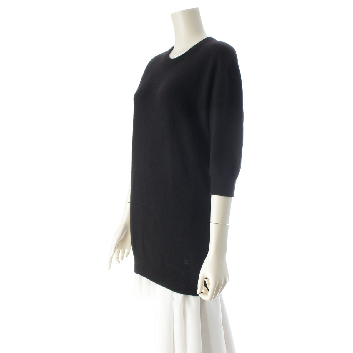 CHANEL Scottish cashmere (Scoca) COCO Mark Embroidered Crew Neck Knit sweater tops black M