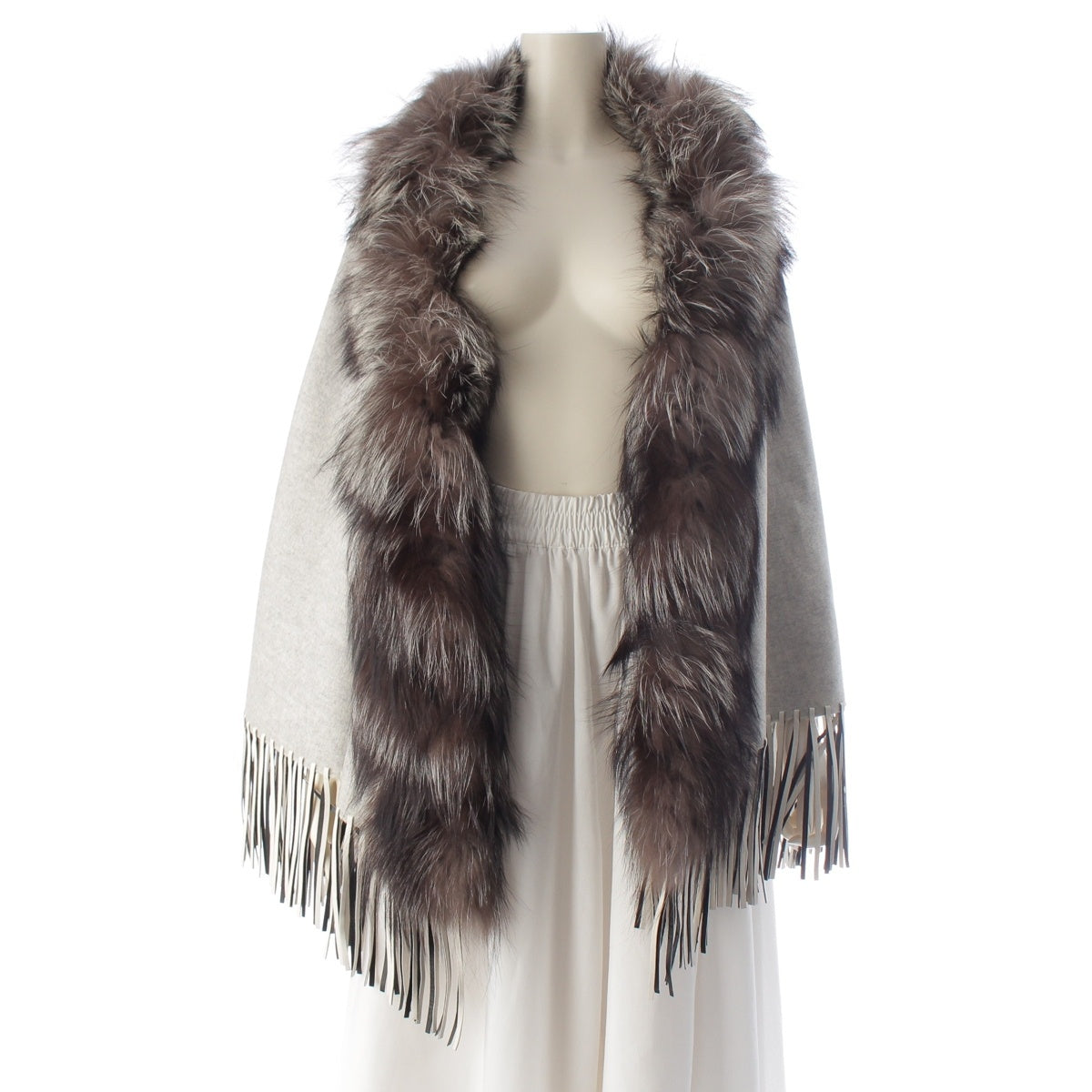 FENDI Cashmere Leather fur poncho FVG494 gray