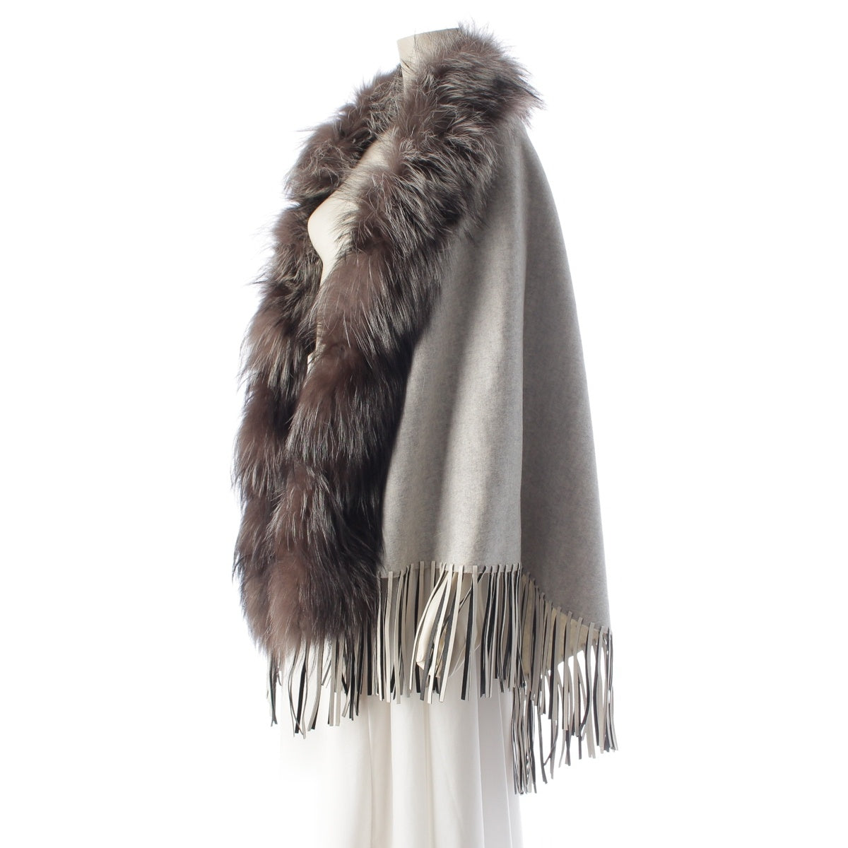 FENDI Cashmere Leather fur poncho FVG494 gray