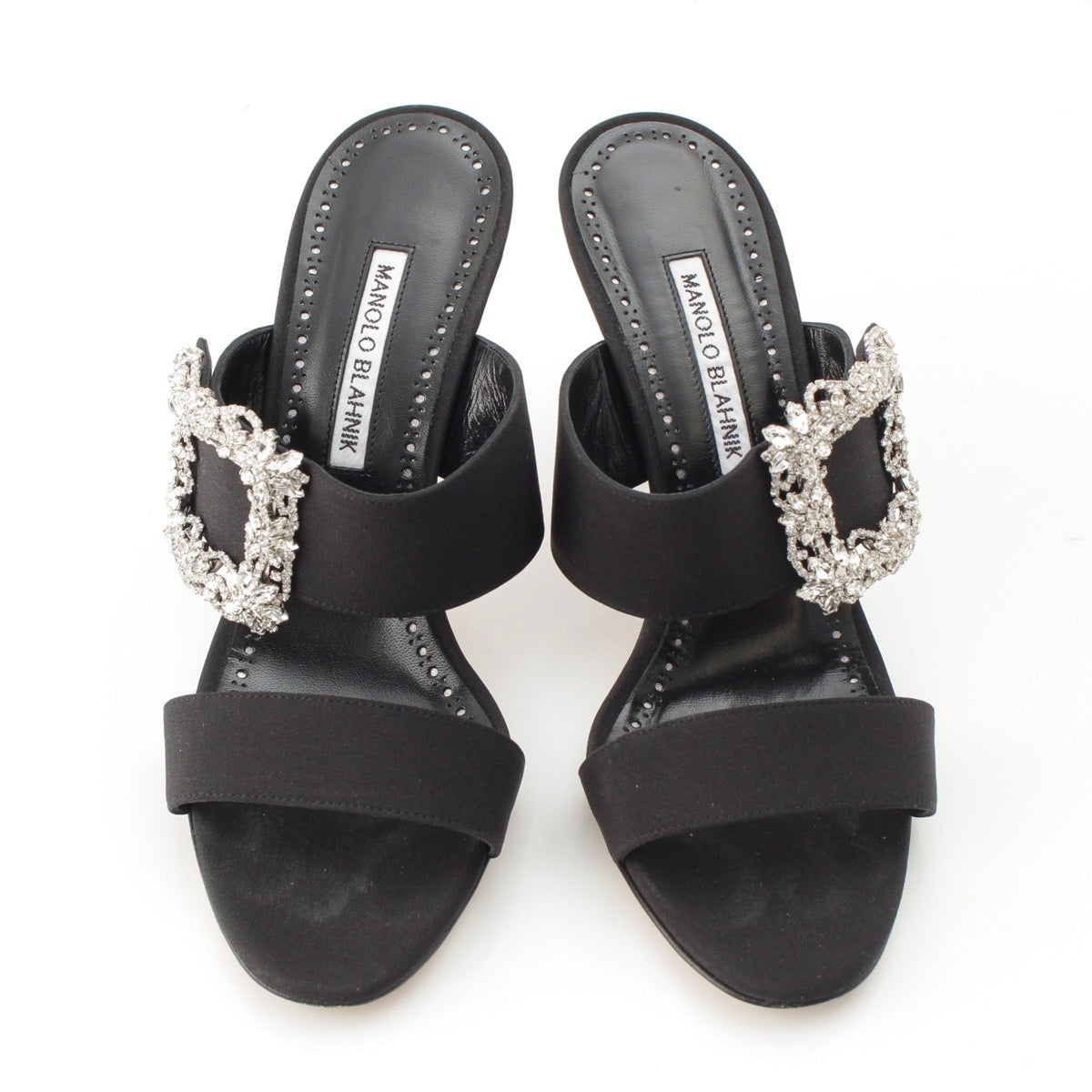 MANOLO BLAHNIK GABLE JEWEL Hangisi Crystal Bijou Buckle Sandals black 38 1/2