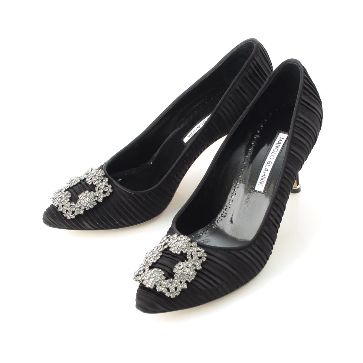 MANOLO BLAHNIK ASAPUMP Hangisi Crystal Bijou Gathered Heels pumps black 38