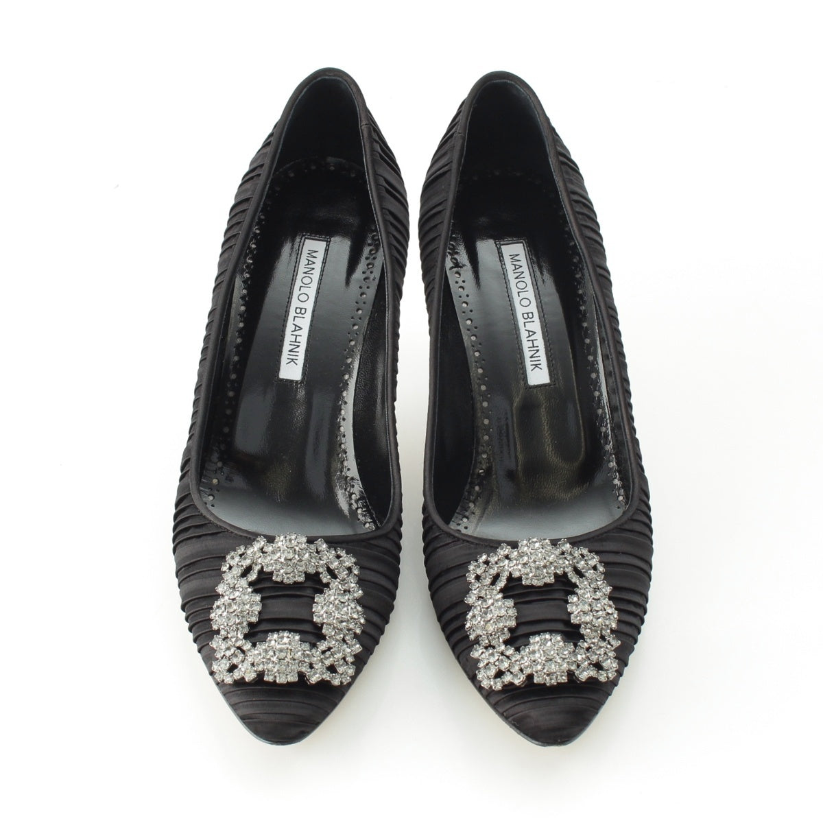 MANOLO BLAHNIK ASAPUMP Hangisi Crystal Bijou Gathered Heels pumps black 38