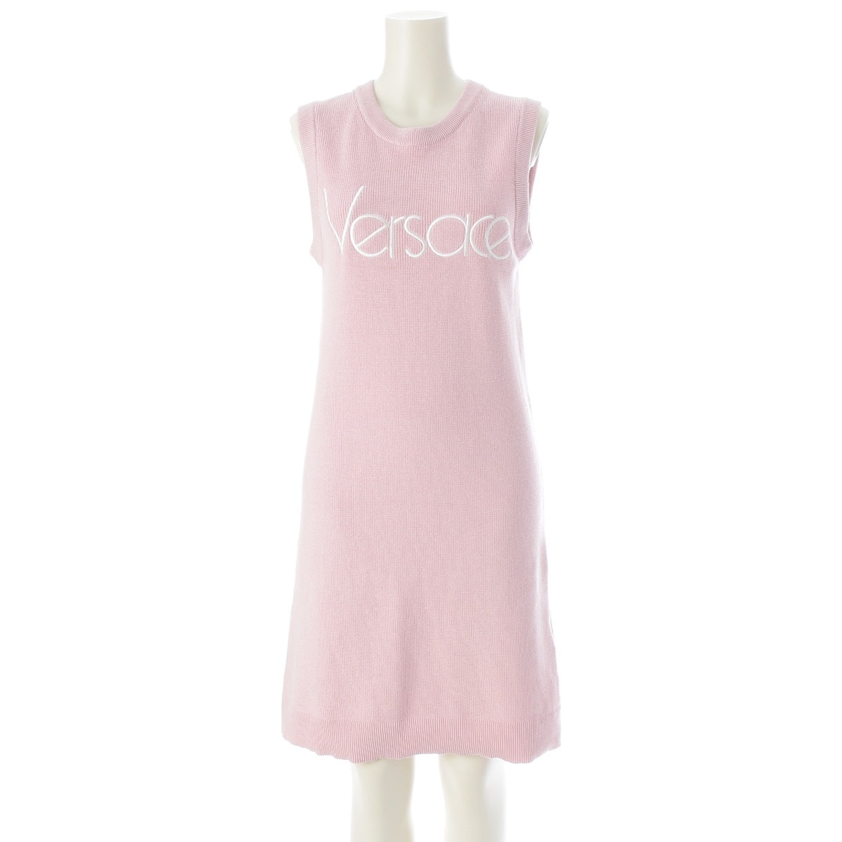 VERSACE Cotton knit 1978 Re-Edition Logo Embroidered Sleeveless Top one piece dress pink 36
