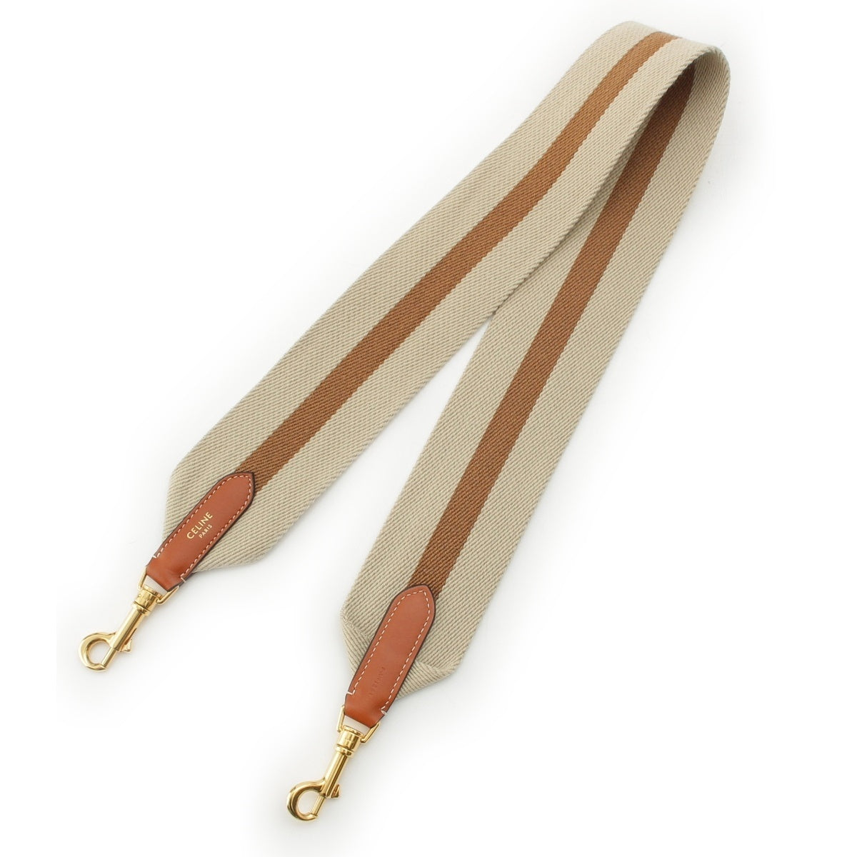CELINE Canvas x leather line Shoulder strap Beige x brown