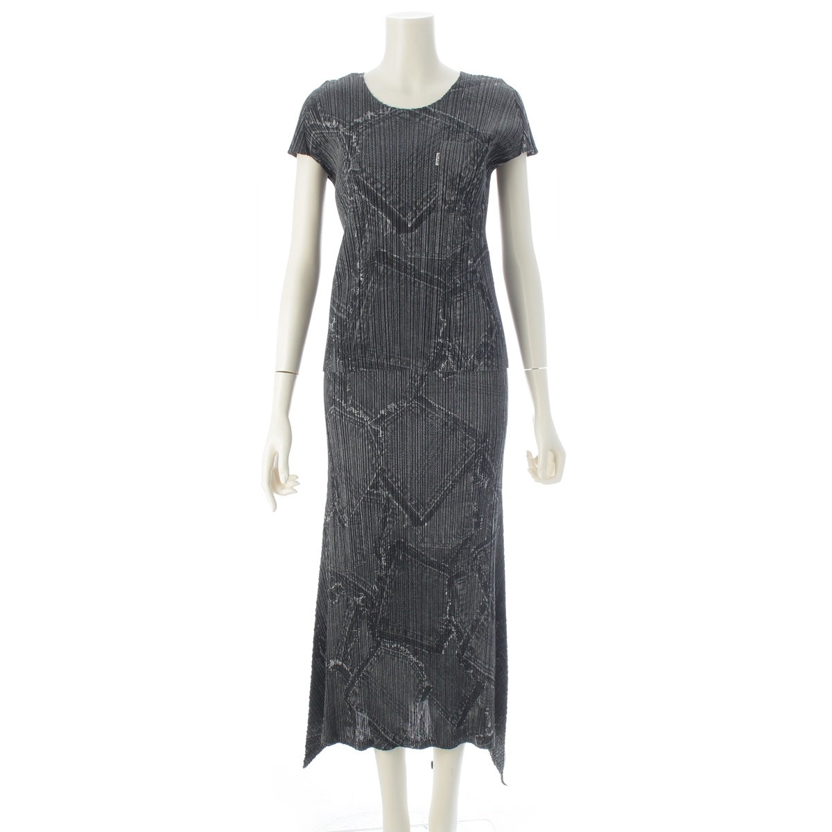 PLEATS PLEASE ISSEY Denim Transfer Print Cut and Sew Top (Long) Skirt setup PP41-JK872 PP41-JG875 gray 4 3