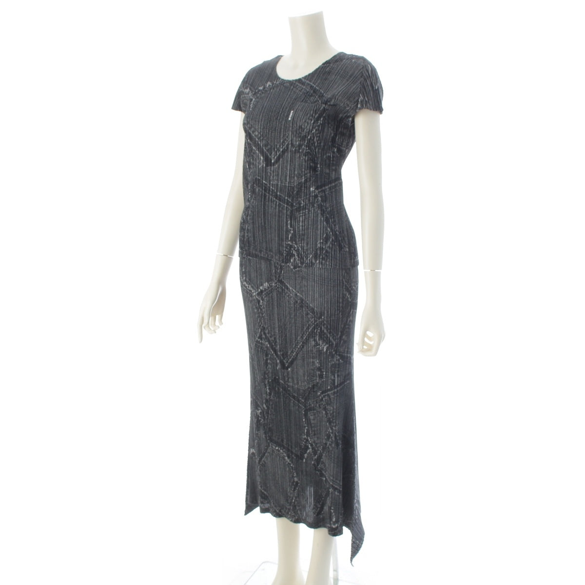 PLEATS PLEASE ISSEY Denim Transfer Print Cut and Sew Top (Long) Skirt setup PP41-JK872 PP41-JG875 gray 4 3