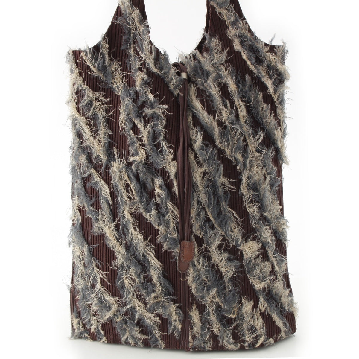 PLEATS PLEASE ISSEY polyester Fringe design Tote Bag PP44-AG601 Brown