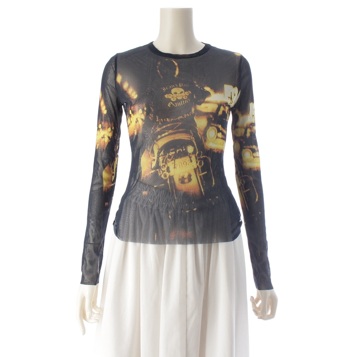 JEAN-PAUL GAULTIER Biker Graphic Mesh Second Skin Power Net tops tops Black Yellow 40