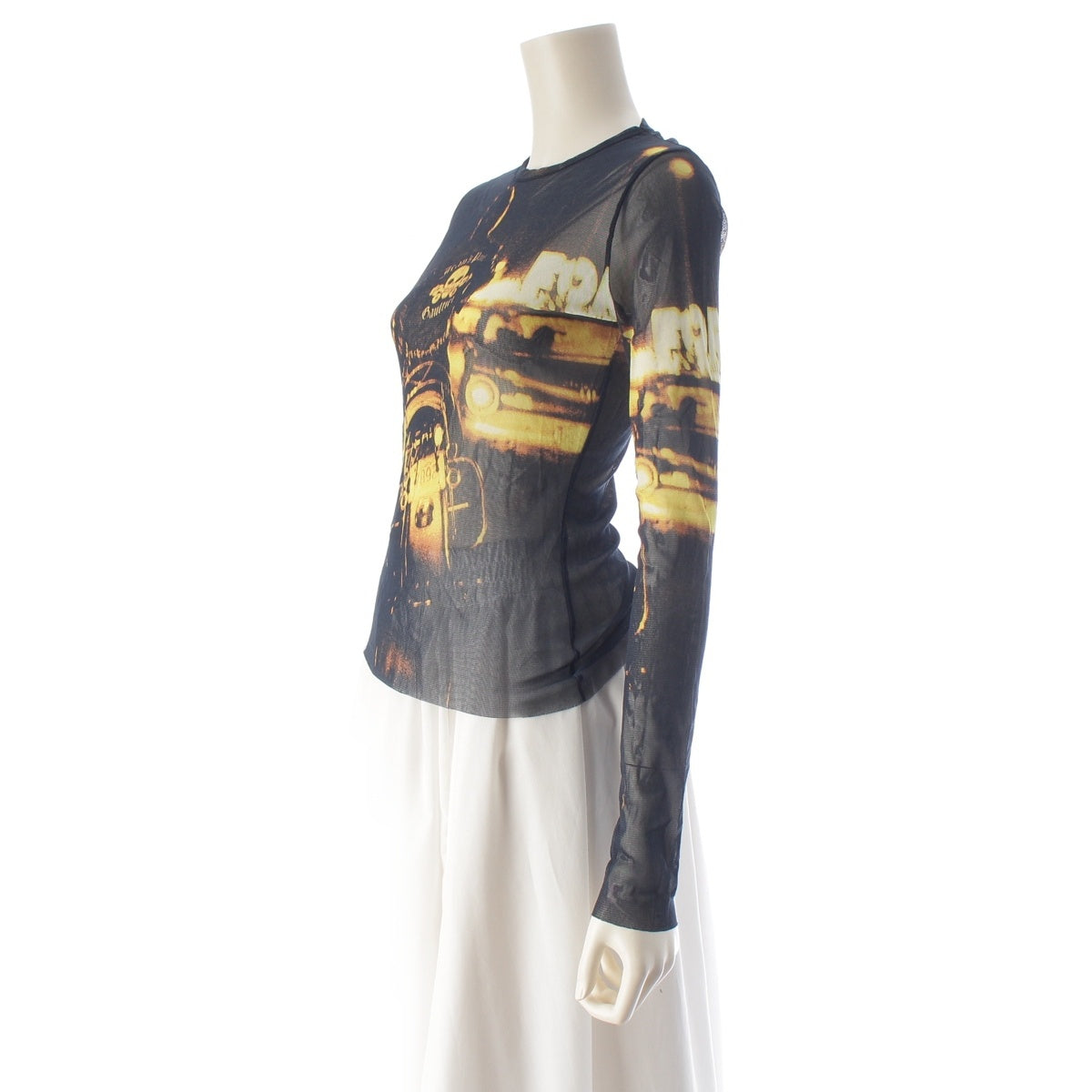 JEAN-PAUL GAULTIER Biker Graphic Mesh Second Skin Power Net tops tops Black Yellow 40