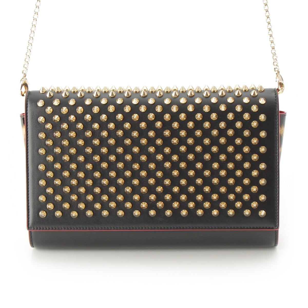 Christian Louboutin leather Animal Studs Paloma Chain Shoulder Bag Black gold