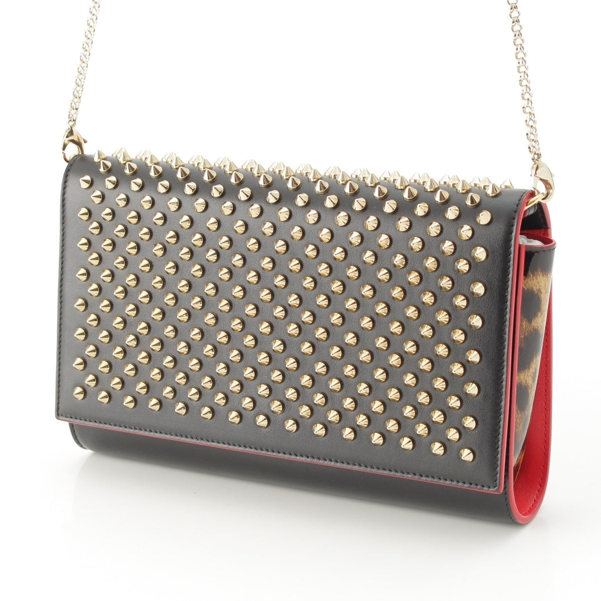 Christian Louboutin leather Animal Studs Paloma Chain Shoulder Bag Black gold