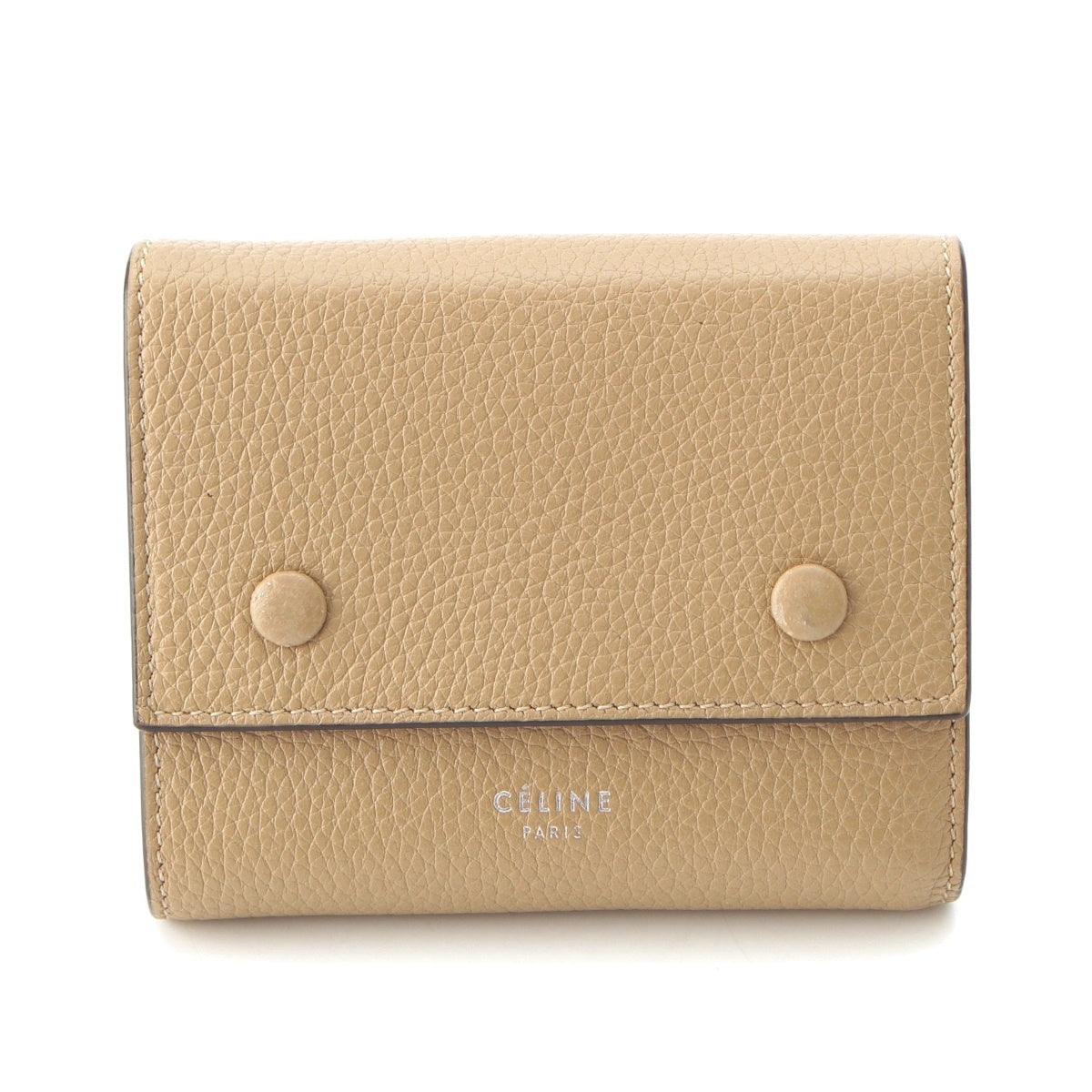 CELINE Small trifold wallet leather compact Bifold Wallet beige