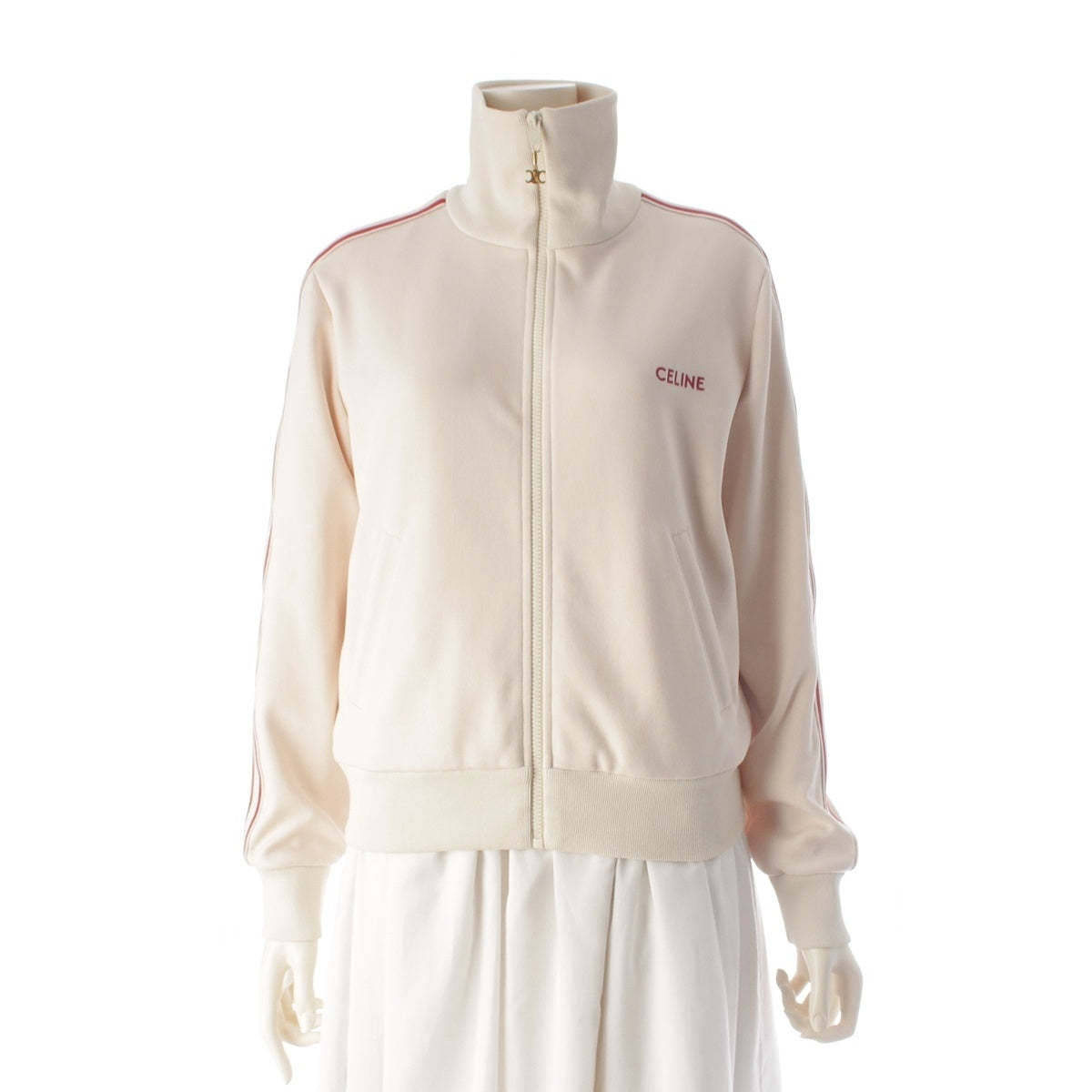 CELINE Logo embroidered zip-up track jacket Parker 2Y34G121O White Red XS