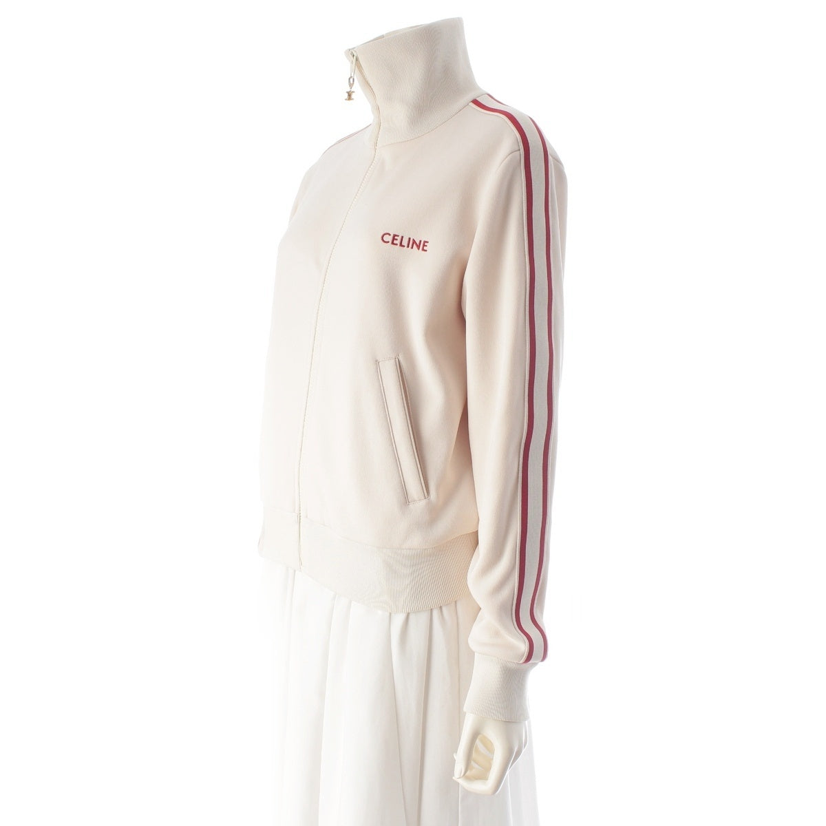 CELINE Logo embroidered zip-up track jacket Parker 2Y34G121O White Red XS