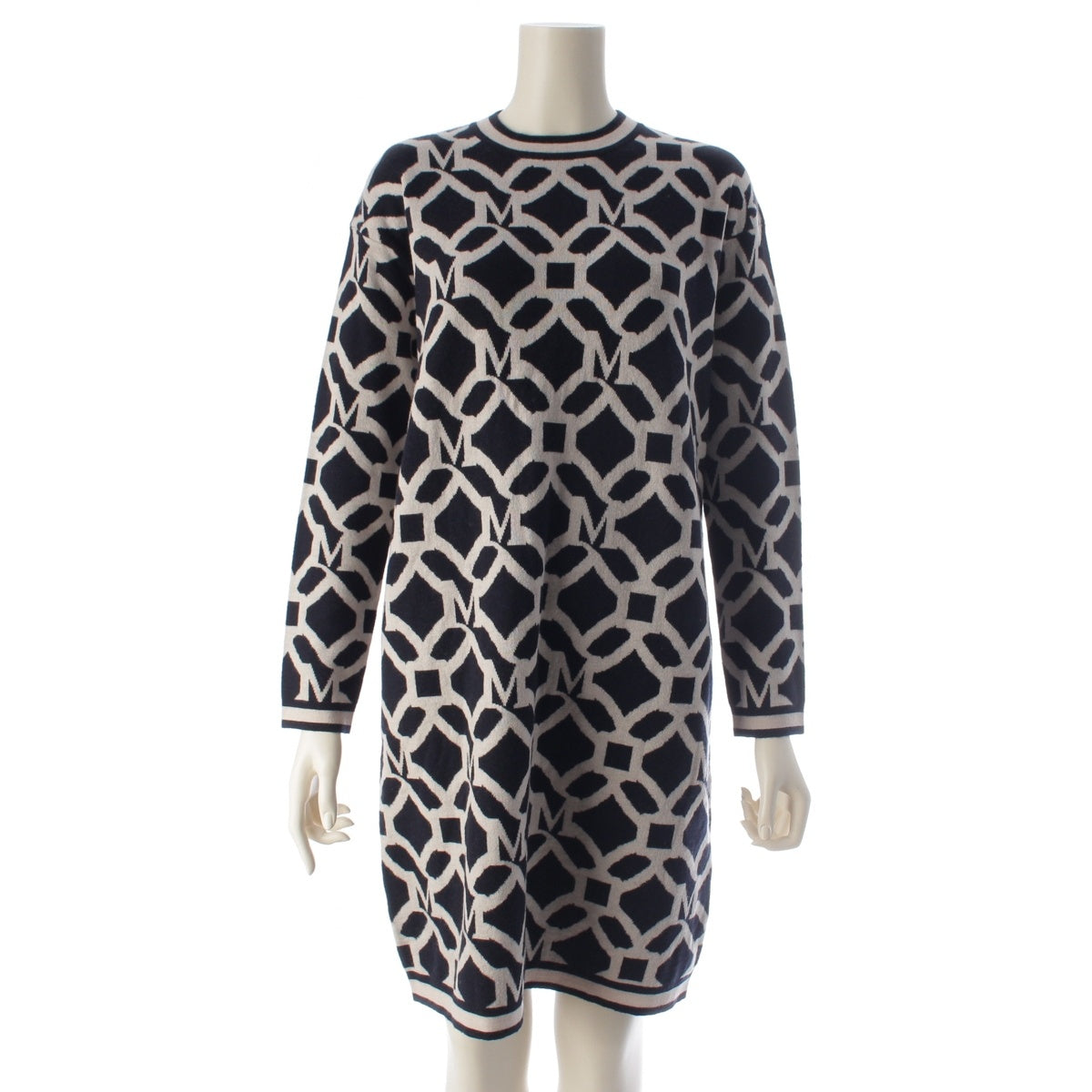 S Max Mara TOLOSA wool cashmere M logo knit one piece black XS