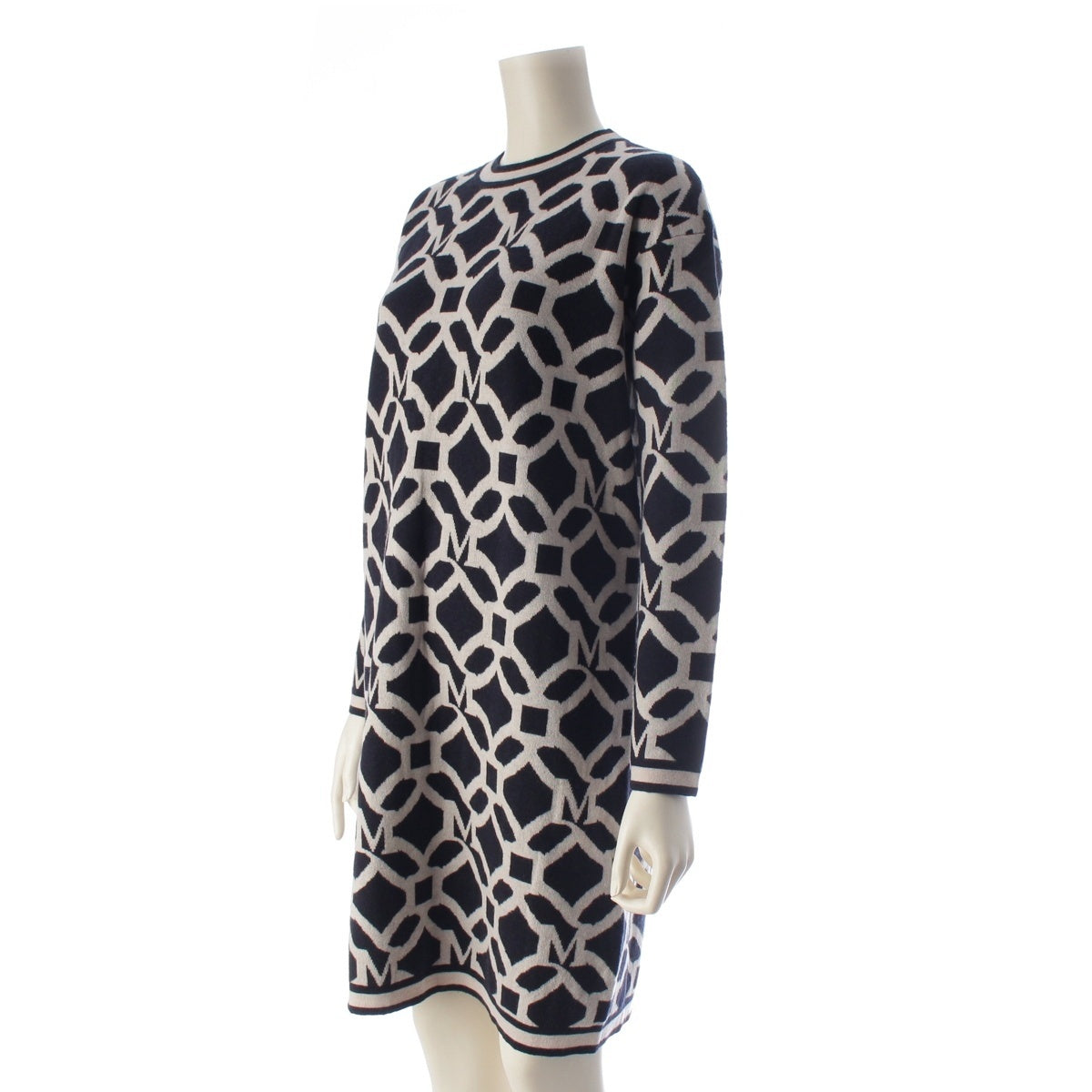S Max Mara TOLOSA wool cashmere M logo knit one piece black XS