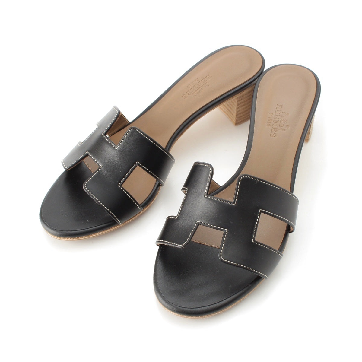 HERMES leather Oasis H motif Sandals MS 071002Z2205 black 35 1/2