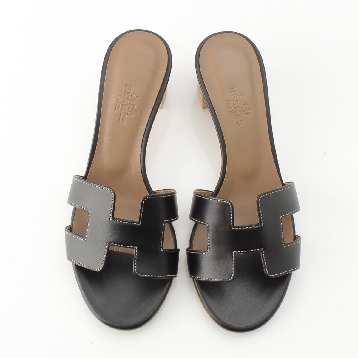 HERMES leather Oasis H motif Sandals MS 071002Z2205 black 35 1/2