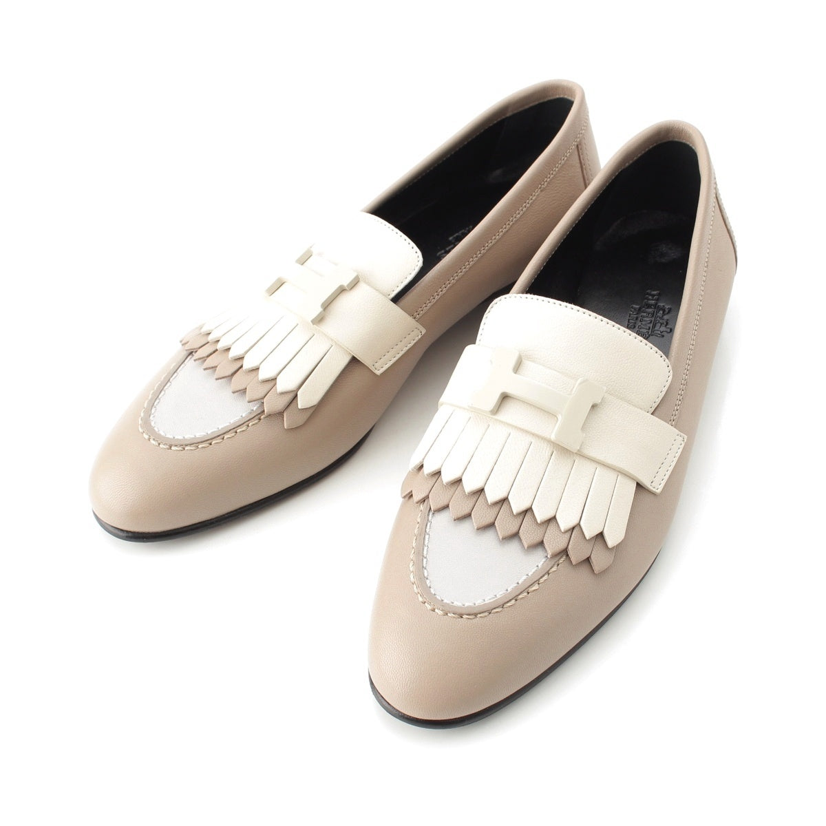 HERMES Moccasin Royal H logo loafers Beige 36