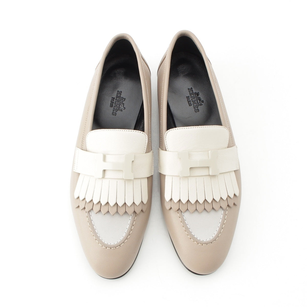 HERMES Moccasin Royal H logo loafers Beige 36