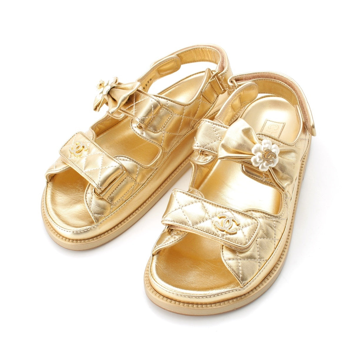 CHANEL COCO Mark Pearl Ribbon Design Comfort Sandals G45330 gold 36C