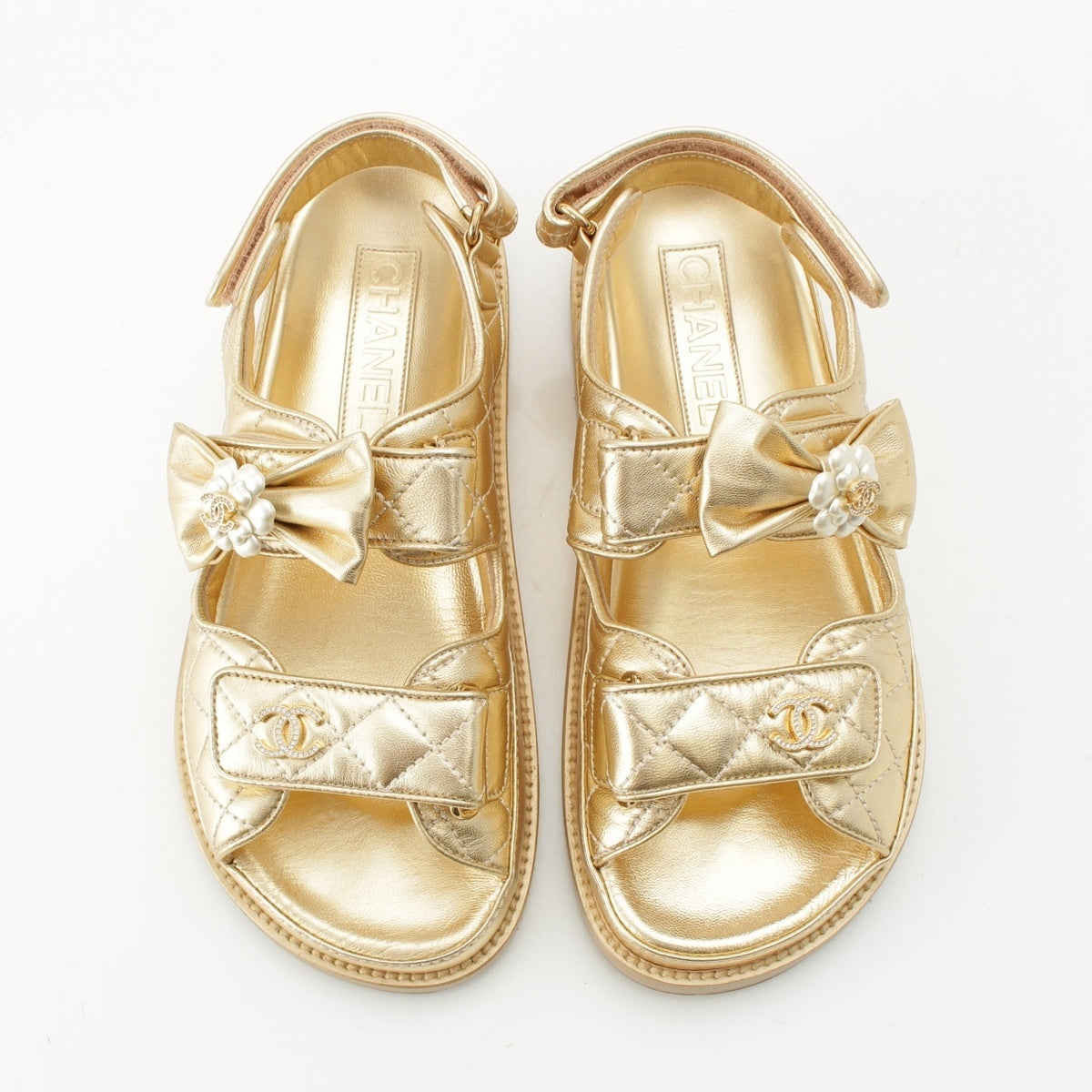 CHANEL COCO Mark Pearl Ribbon Design Comfort Sandals G45330 gold 36C