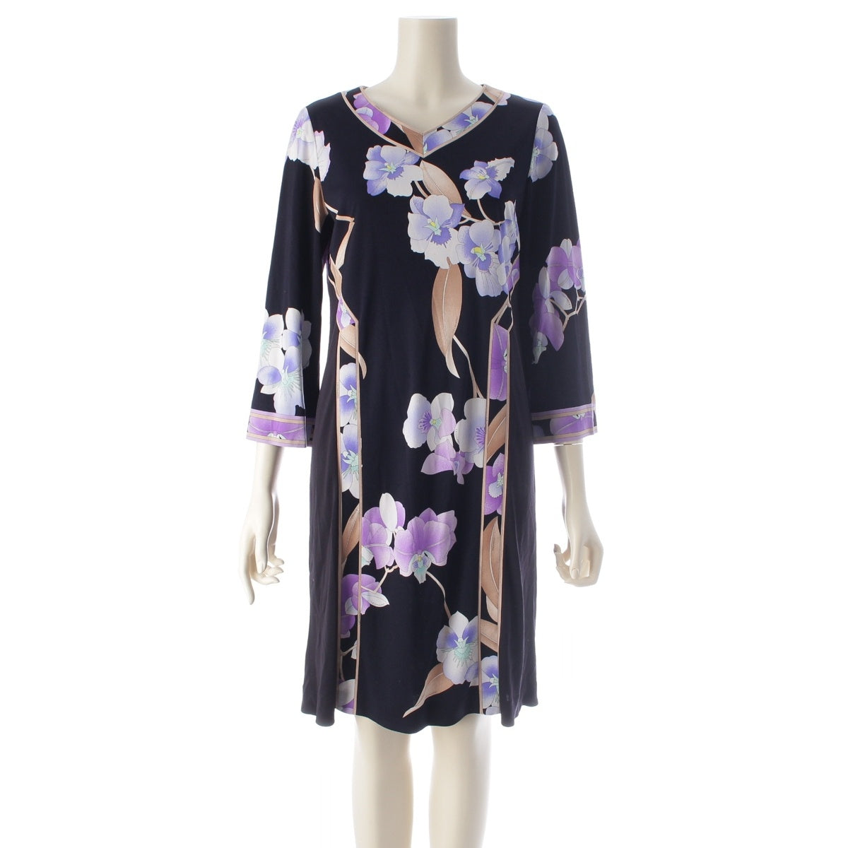 LEONARD Cancan material V-neck Long sleeves one piece dress 0160214 navy black 38