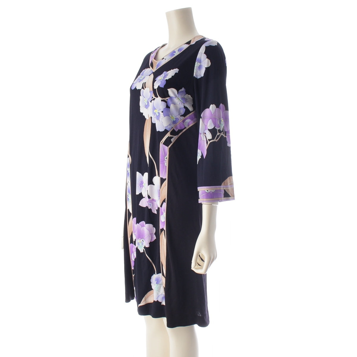 LEONARD Cancan material V-neck Long sleeves one piece dress 0160214 navy black 38