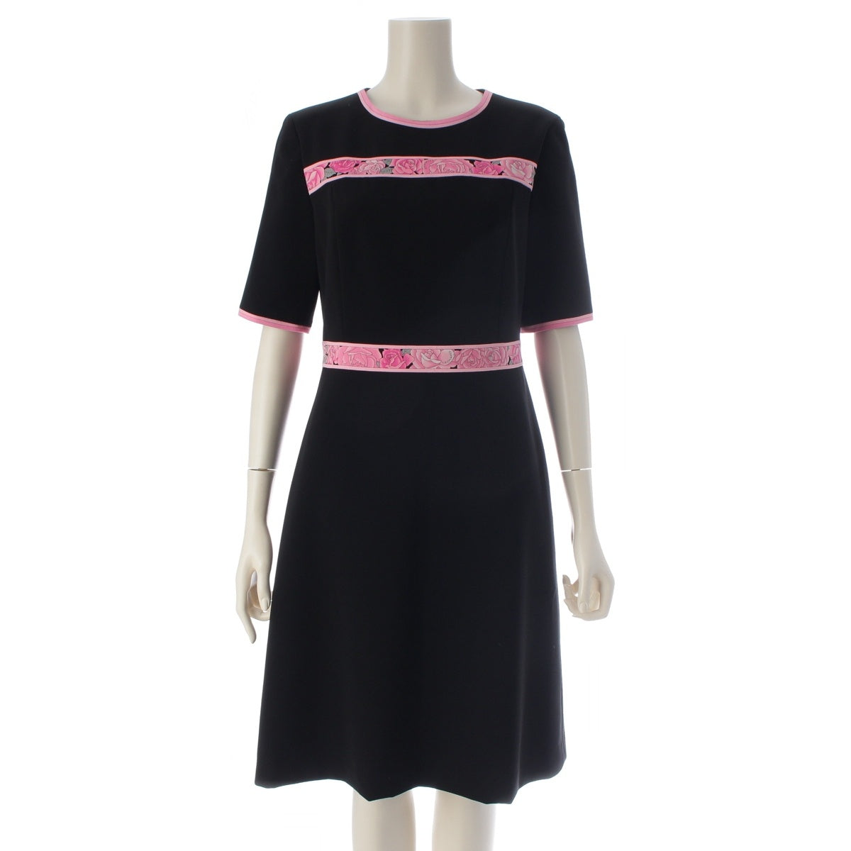LEONARD Ribbon design, short-sleeved, long one piece dress 0360541 Black pink 38