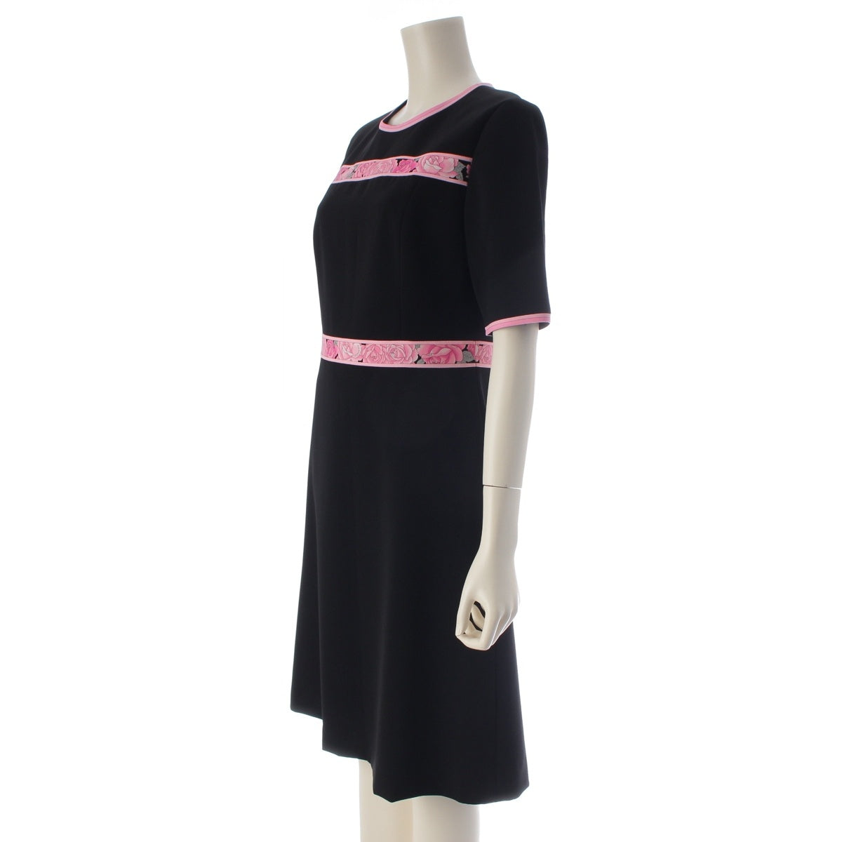 LEONARD Ribbon design, short-sleeved, long one piece dress 0360541 Black pink 38