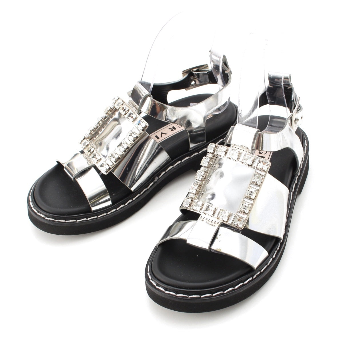 Roger Vivier Strass Buckle Sandals shoes Silver 35