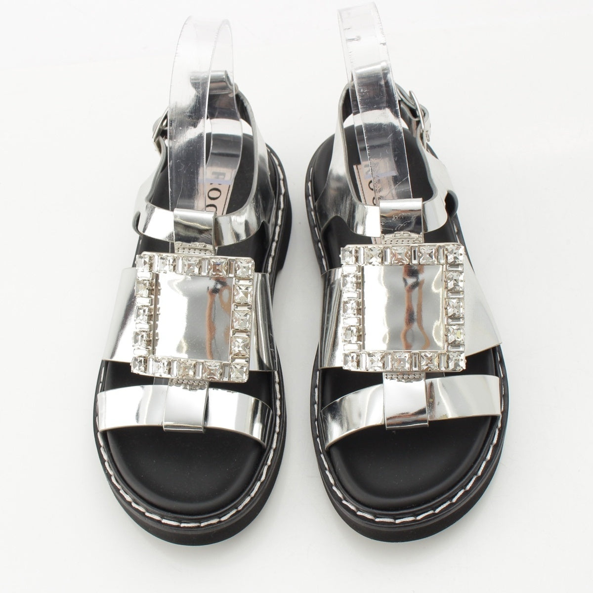 Roger Vivier Strass Buckle Sandals shoes Silver 35