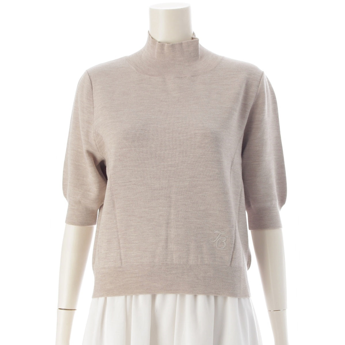 FOXEY French Soufflé wool Logo mock neck top knit 43047 beige 42