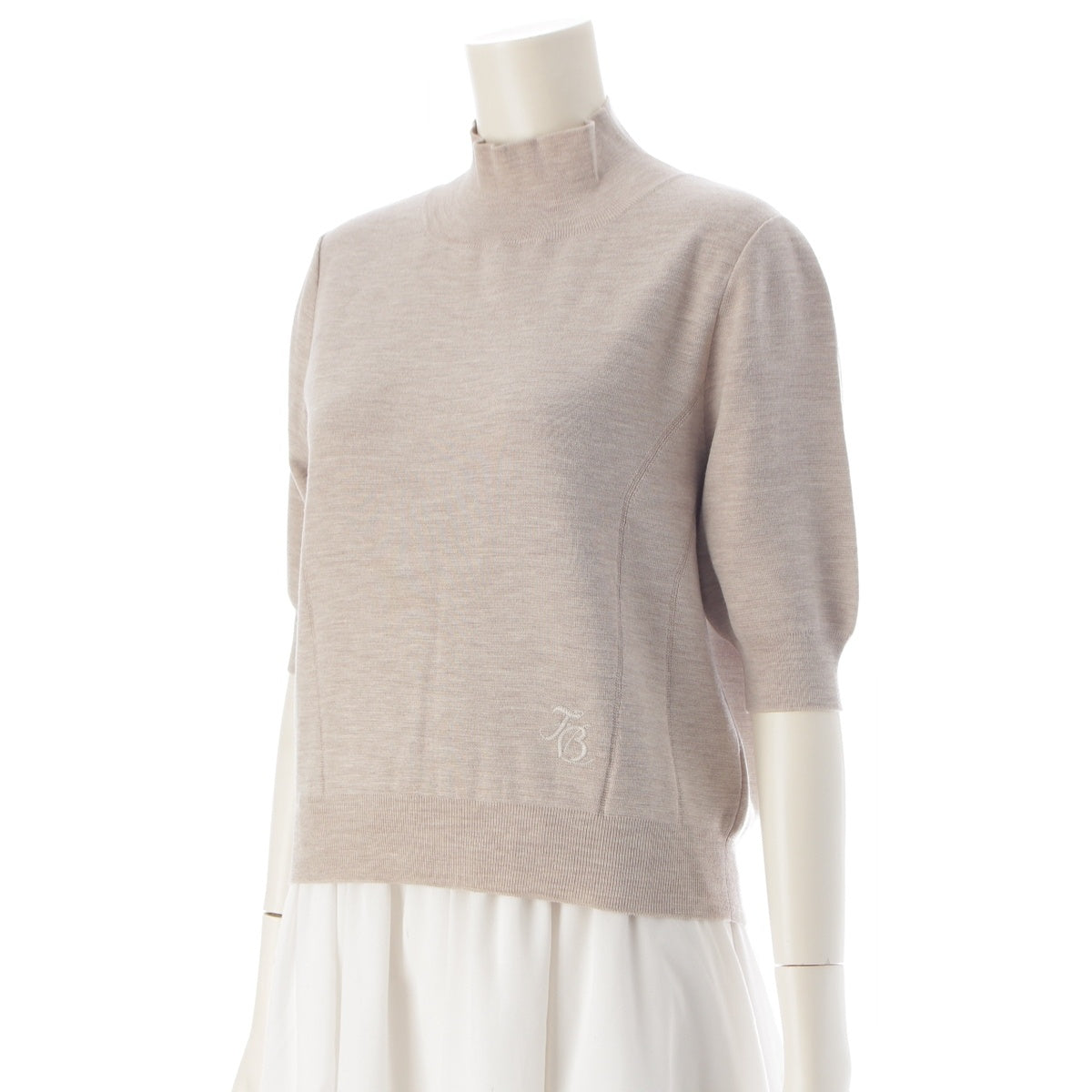 FOXEY French Soufflé wool Logo mock neck top knit 43047 beige 42