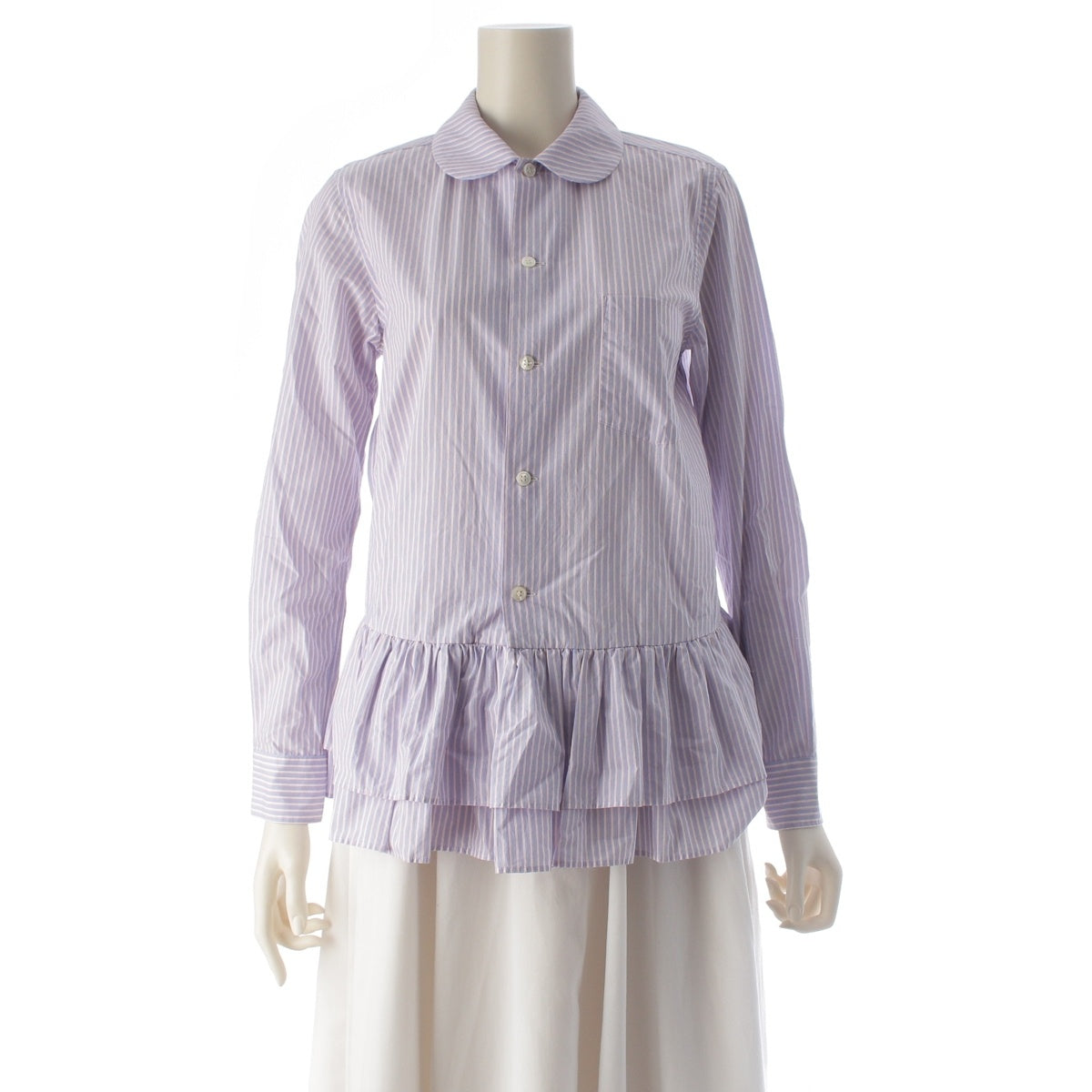 COMME des GARCONS Girl Round collar, ruffled hem, long-sleeved shirt blouse tops NN-B012 Navy x red x white XS