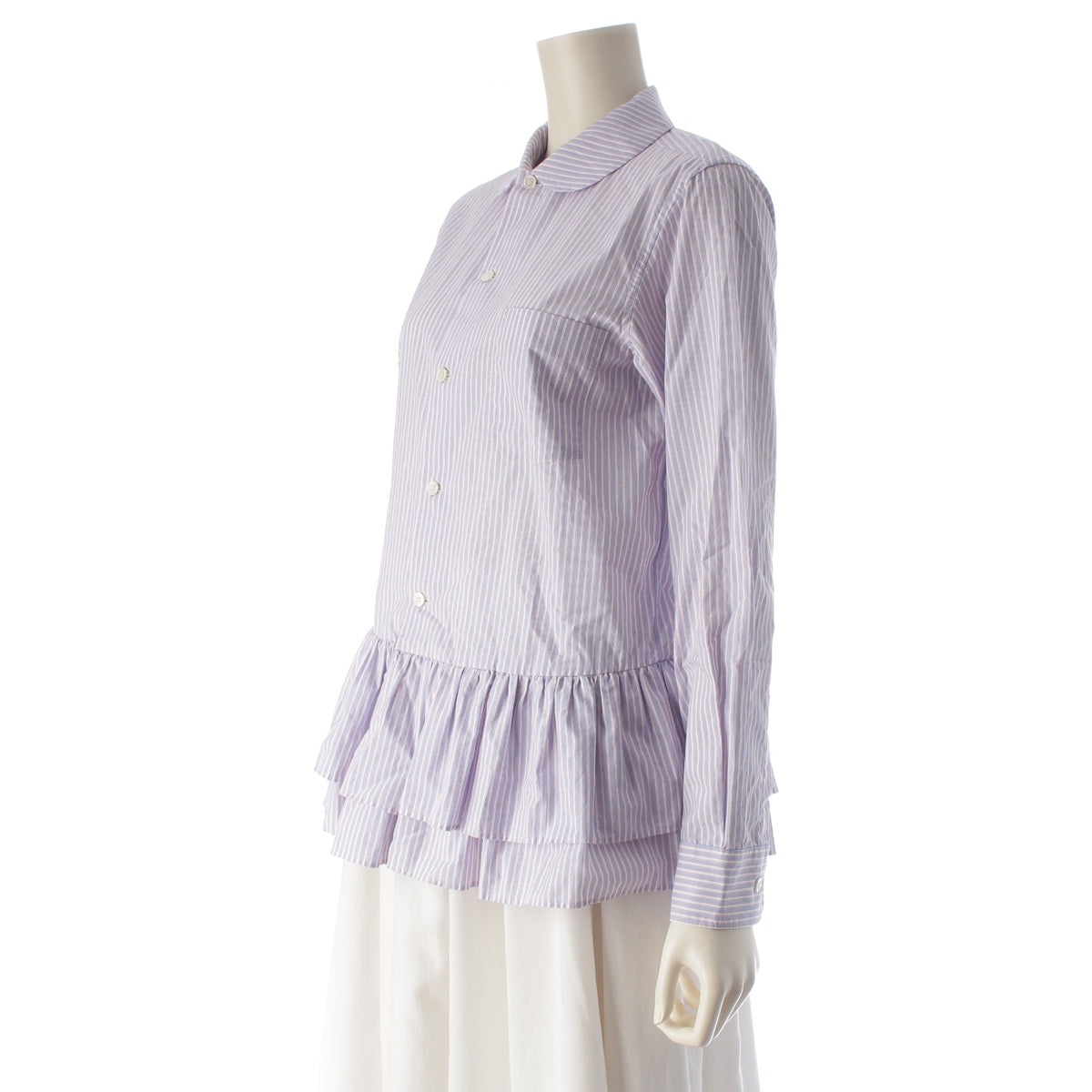COMME des GARCONS Girl Round collar, ruffled hem, long-sleeved shirt blouse tops NN-B012 Navy x red x white XS