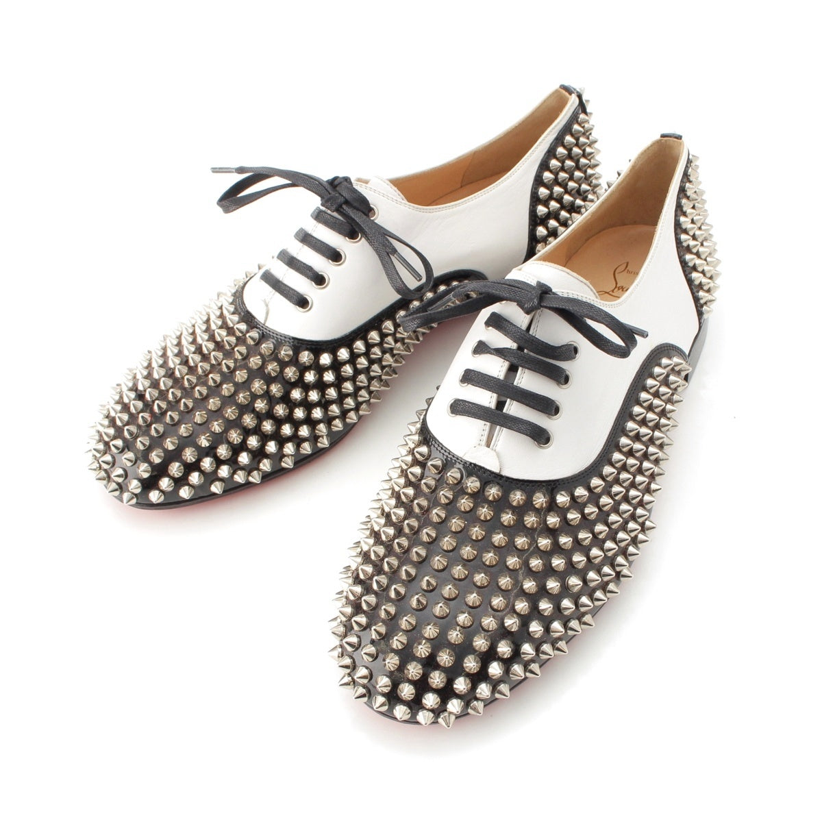 Christian Louboutin FREDDY FLAT PATENT Studs shoes 1100406 White black 41