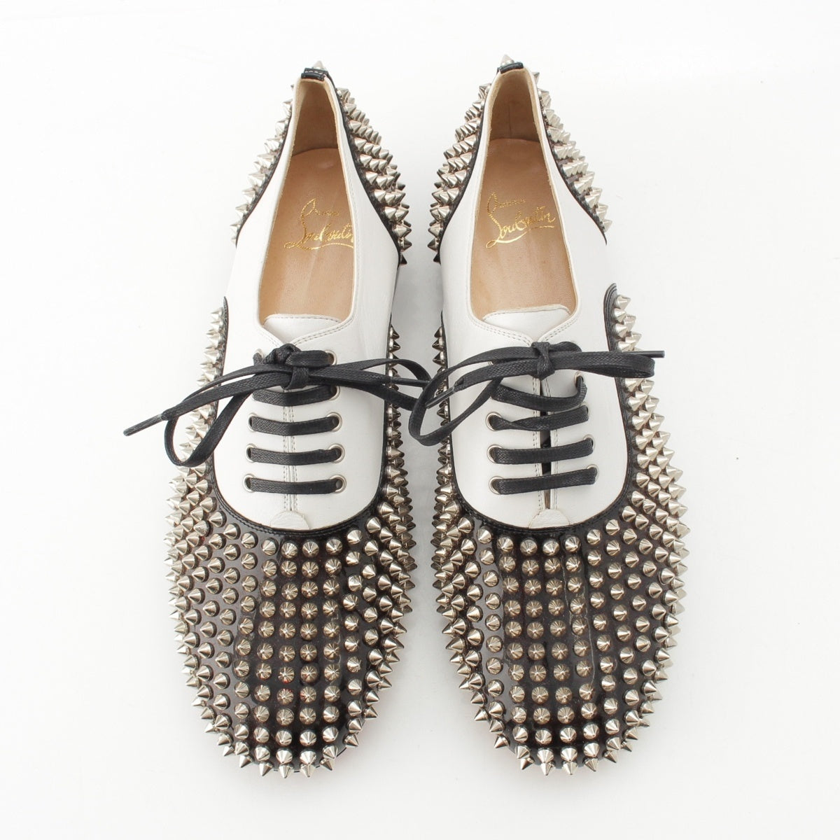 Christian Louboutin FREDDY FLAT PATENT Studs shoes 1100406 White black 41
