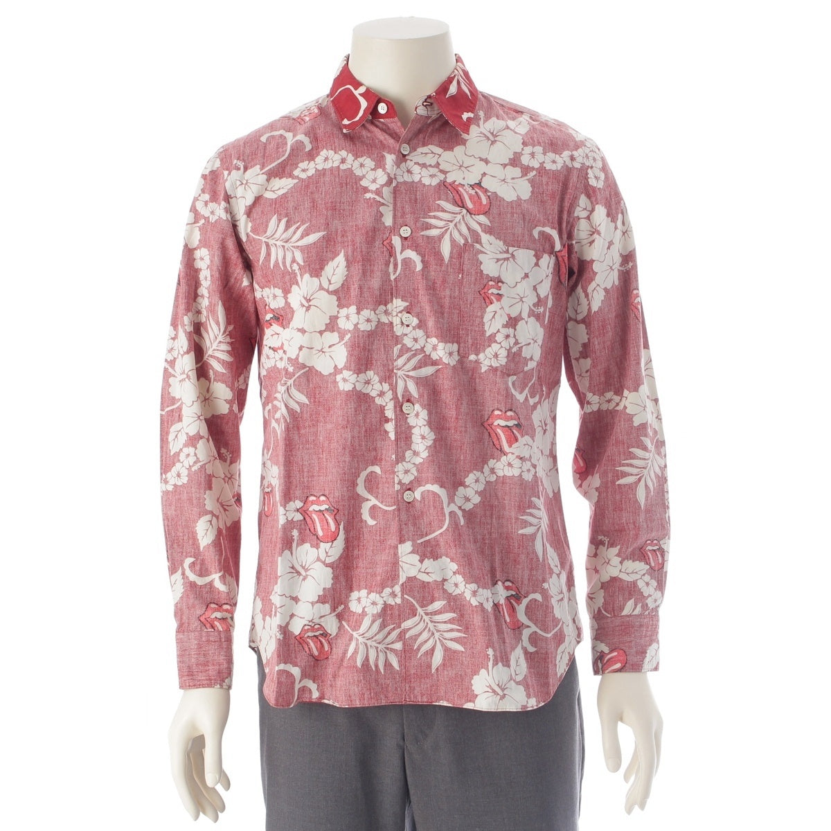 COMME des GARCONS HOMME PLUS Rolling Stones cotton Lip & Tongue all-over print Long sleeve shirt tops PQ-B037 Red Stainless Steel