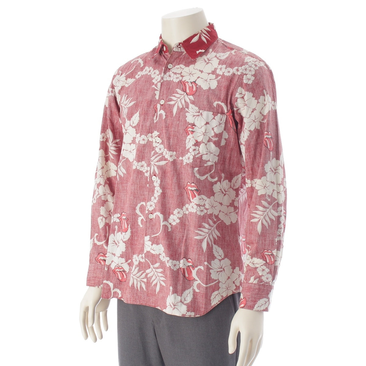 COMME des GARCONS HOMME PLUS Rolling Stones cotton Lip & Tongue all-over print Long sleeve shirt tops PQ-B037 Red Stainless Steel