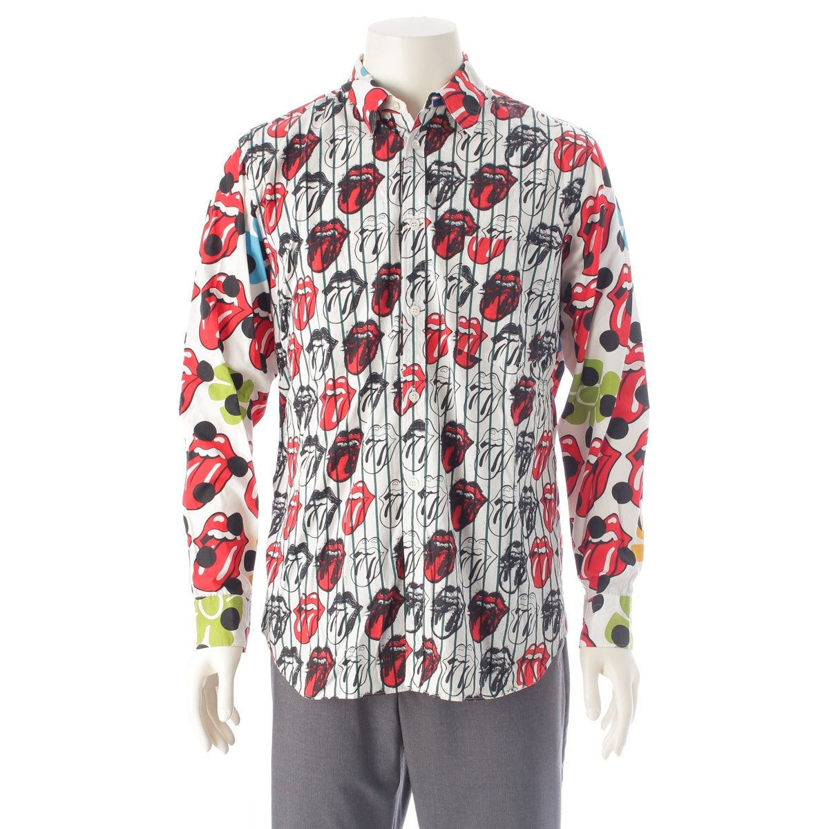 COMME des GARCONS HOMME PLUS The Rolling Stones cotton Lip & Tongue Logo Stripe Long sleeve shirt PQ-B032 white S
