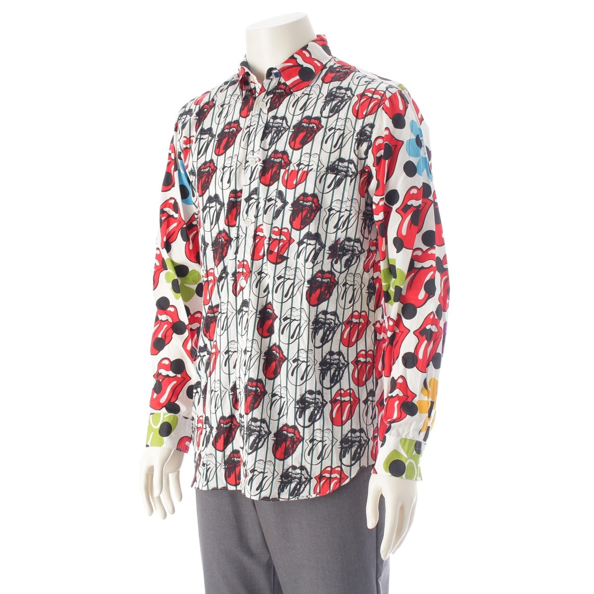 COMME des GARCONS HOMME PLUS The Rolling Stones cotton Lip & Tongue Logo Stripe Long sleeve shirt PQ-B032 white S