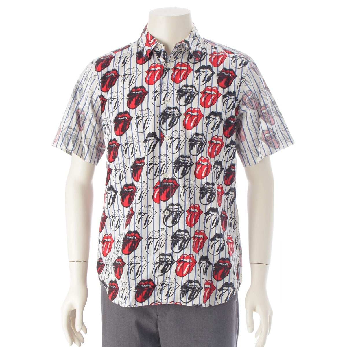 COMME des GARCONS HOMME PLUS Rolling Stones cotton Lip & Tongue Stripe Short sleeve shirt tops PQ-B030 White multicolor Stainless Steel